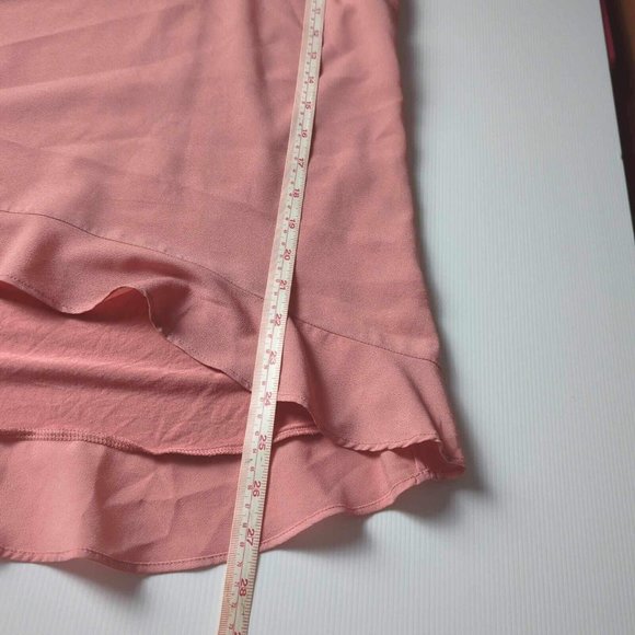 Witchery Women’s Ruffle Hem Top Blouse Pink Asymmetric Hi Low Hem Size M 12 - Picture 7 of 7